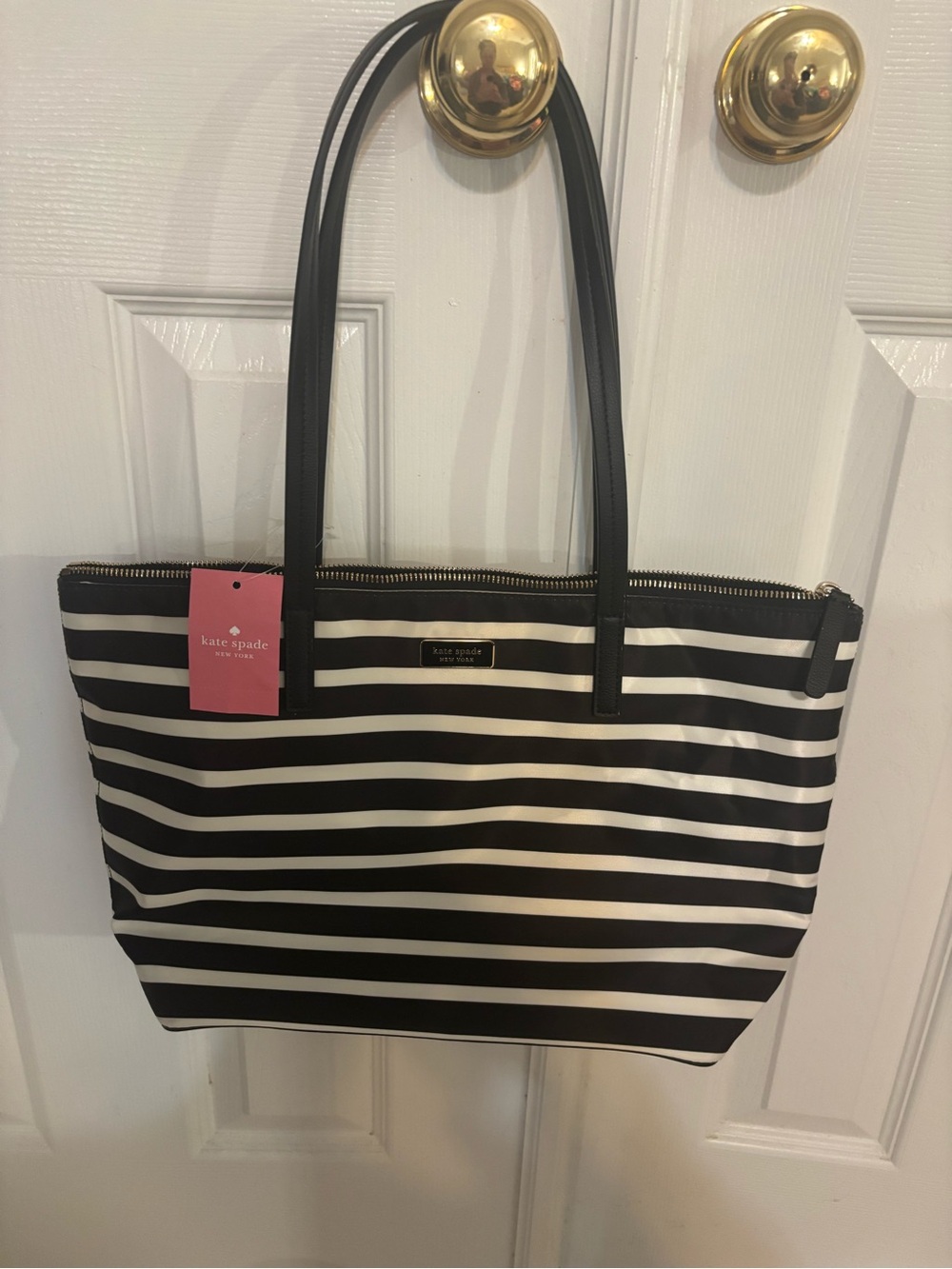 kate spade Black and White Striped Tote with Zip
